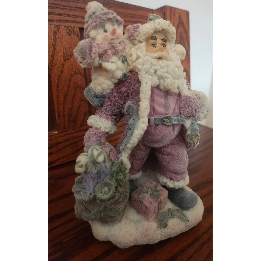 Vintage Velvet Touch Santa Claus with small‎ snow child holding a lantern.